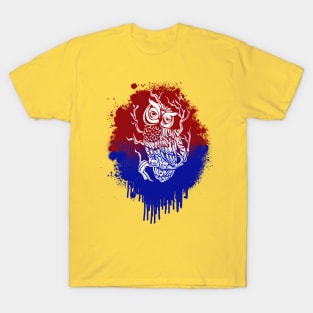 Owl in Red & Blue Splash T-Shirt